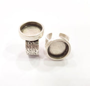 Silver Ring Blank Setting Cabochon Base inlay Ring Backs Mounting Adjustable Ring Base Bezel (16mm blank) Antique Silver Plated G15479
