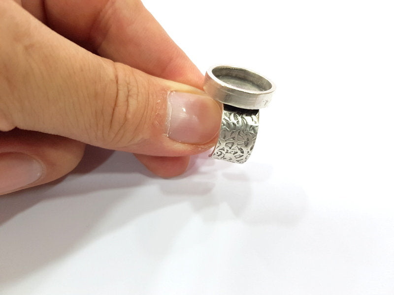 Silver Ring Blank Setting Cabochon Base inlay Ring Backs Mounting Adjustable Ring Base Bezel (16mm blank) Antique Silver Plated G15479