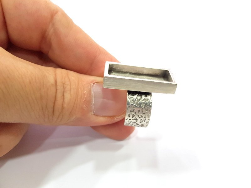 Silver Ring Blank Setting Cabochon Base inlay Ring Backs Mounting Adjustable Ring Base Bezel (25x10mm) Antique Silver Plated G15480