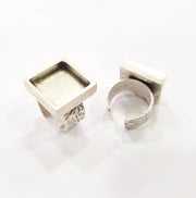 Silver Ring Blank Setting Cabochon Base inlay Ring Backs Mounting Adjustable Ring Base Bezel (16x16mm blank) Antique Silver Plated G15482