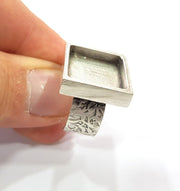 Silver Ring Blank Setting Cabochon Base inlay Ring Backs Mounting Adjustable Ring Base Bezel (16x16mm blank) Antique Silver Plated G15482