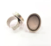 Silver Ring Blank Setting Cabochon Base inlay Ring Backs Mounting Adjustable Ring Base Bezel (25x18 mm oval ) Antique Silver Plated G16361