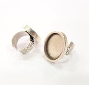 Silver Ring Blank Setting Cabochon Base inlay Ring Backs Mounting Adjustable Ring Base Bezel (25x18 mm oval ) Antique Silver Plated G16361