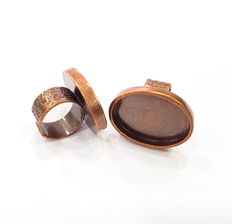 Copper Ring Blank Setting Cabochon Base inlay Ring Backs Mounting Adjustable Ring Base Bezel (30mm blank) Antique Copper Plated G15484