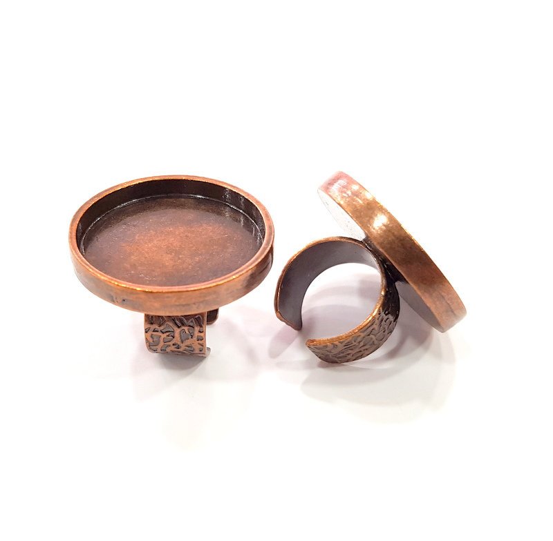Copper Ring Blank Setting Cabochon Base inlay Ring Backs Mounting Adjustable Ring Base Bezel (30mm blank) Antique Copper Plated G15484
