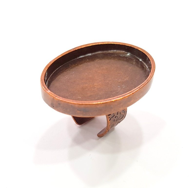Copper Ring Blank Setting Cabochon Base inlay Ring Backs Mounting Adjustable Ring Base Bezel(40x30mm oval blank)Antique Copper Plated G15490