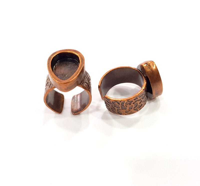 Copper Ring Blank Setting Cabochon Base inlay Ring Backs Mounting Adjustable Ring Base Bezel(14x10mm drop blank)Antique Copper Plated G15491