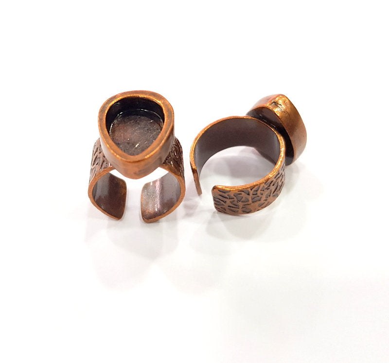 Copper Ring Blank Setting Cabochon Base inlay Ring Backs Mounting Adjustable Ring Base Bezel(14x10mm drop blank)Antique Copper Plated G15491