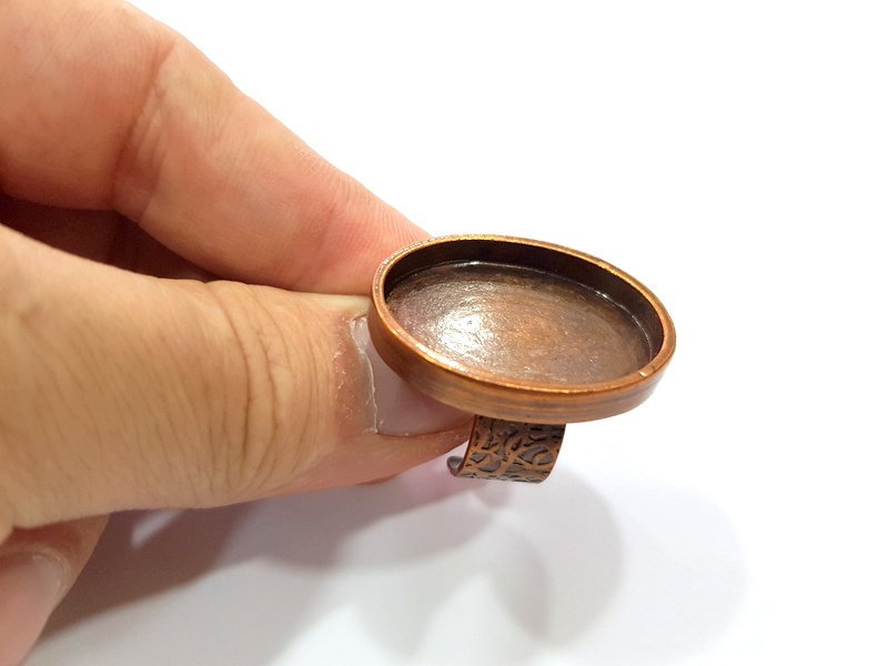 Copper Ring Blank Setting Cabochon Base inlay Ring Backs Mounting Adjustable Ring Base Bezel(30x22mm oval blank)Antique Copper Plated G15493