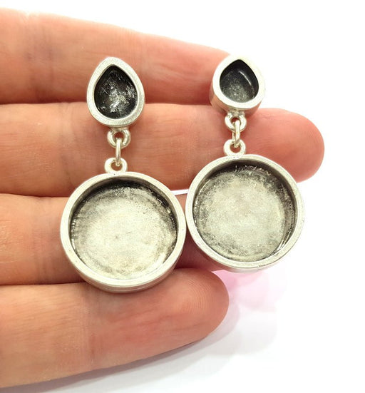 Earring Blank Backs Base Setting Silver Resin Blank Cabochon Base inlay Blank Mounting Antique Silver Plated Metal (10x8+20mm) 1 Pair G15494