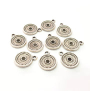 10 Silver Round Charm Antique Silver Plated Metal (13 mm)  G15495