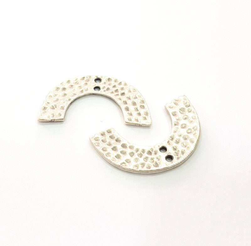 5 Hammered Semi Circle Hammered U Charms Antique Silver Plated Metal (30x15 mm)  G15496
