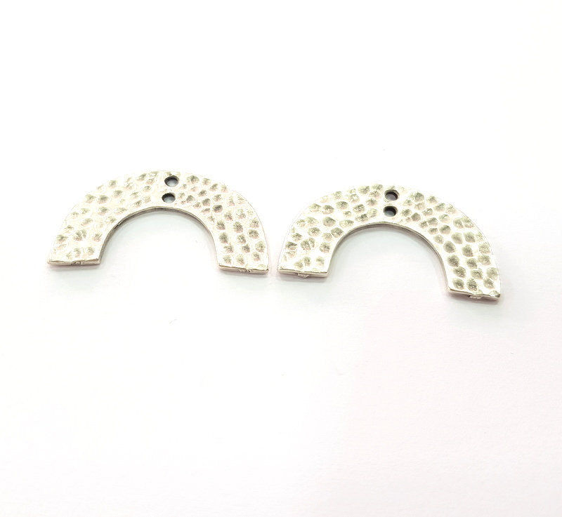 5 Hammered Semi Circle Hammered U Charms Antique Silver Plated Metal (30x15 mm)  G15496
