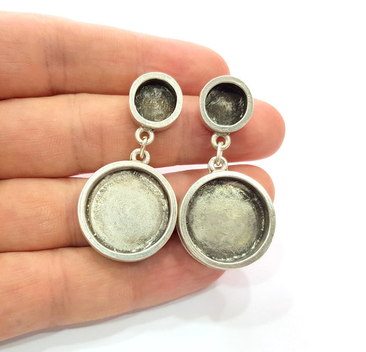 Earring Blank Backs Base Setting Silver Resin Blank Cabochon Base inlay Blank Mounting Antique Silver Plated Metal (10mm+20mm) 1 Pair G15497