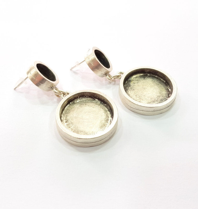 Earring Blank Backs Base Setting Silver Resin Blank Cabochon Base inlay Blank Mounting Antique Silver Plated Metal (10mm+20mm) 1 Pair G15497