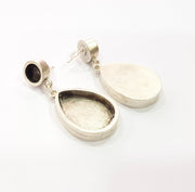 Earring Blank Backs Base Setting Silver Resin Blank Cabochon Base inlay Blank Mounting Antique Silver Plated Metal (8+25x18mm) 1 Pair G15500