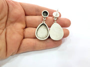 Earring Blank Backs Base Setting Silver Resin Blank Cabochon Base inlay Blank Mounting Antique Silver Plated Metal (8+25x18mm) 1 Pair G15500