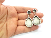 Earring Blank Backs Base Setting Silver Resin Blank Cabochon Base inlay Blank Mounting Antique Silver Plated Metal (8+25x18mm) 1 Pair G15500