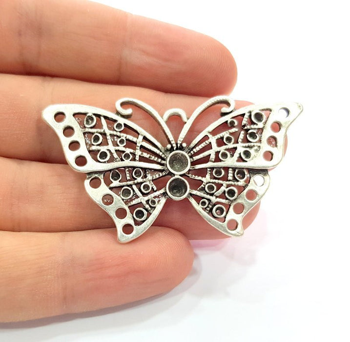Butterfly Pendant Silver Pendant Antique Silver Plated Metal (58x32mm) G15503