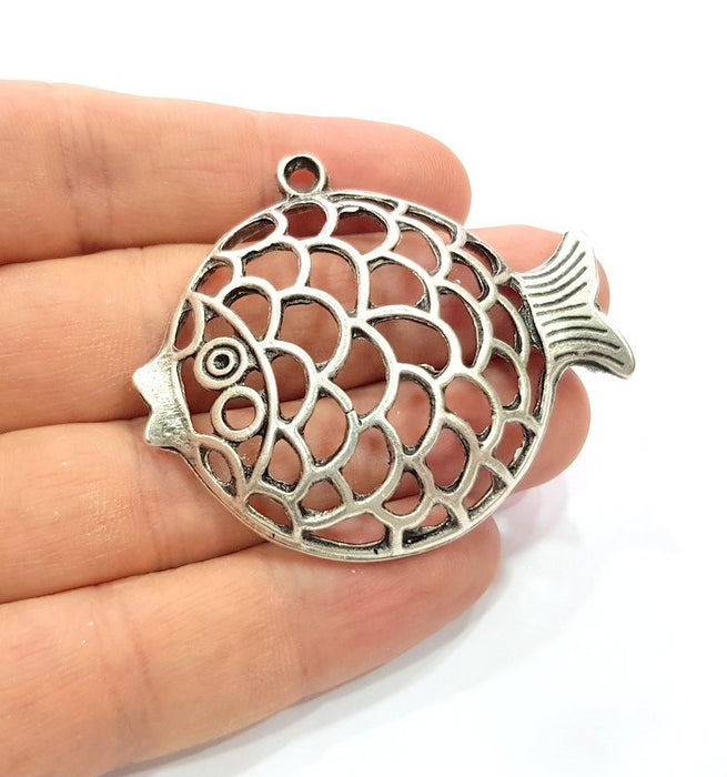 Puffer Fish Pendant Silver Pendant Antique Silver Plated Metal (55x48mm) G17124