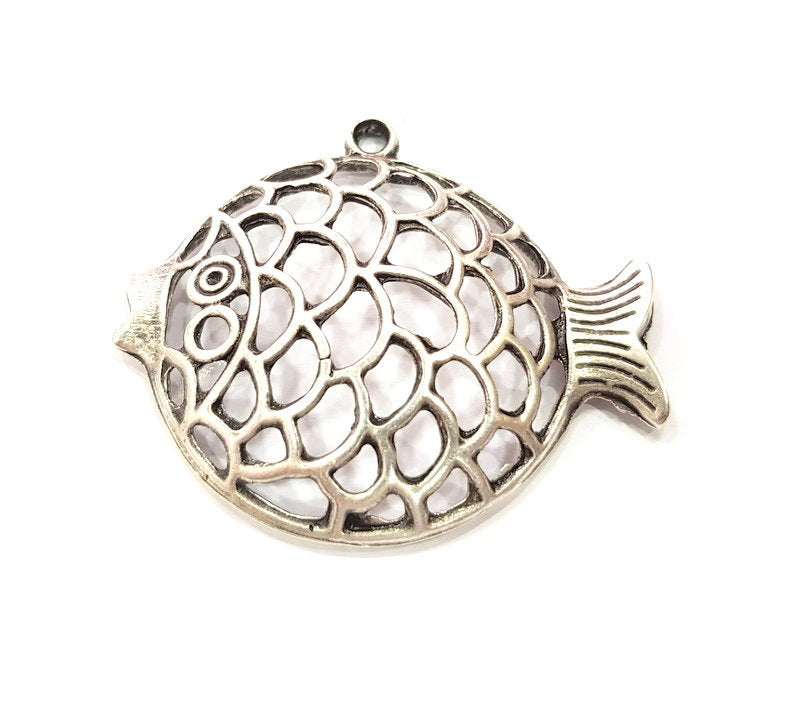 Puffer Fish Pendant Silver Pendant Antique Silver Plated Metal (55x48mm) G17124