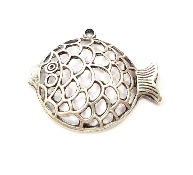 Puffer Fish Pendant Silver Pendant Antique Silver Plated Metal (55x48mm) G17124