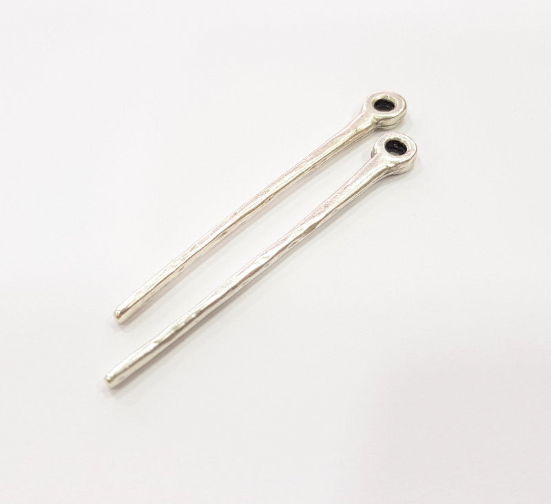 2 Large Spike Pendant Antique Silver Plated Metal (69x8mm) G15859