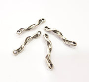 4 Folded Stick Connector Ringed Rod Connector Twisted Connector Antique Silver Plated Metal (20x4mm) G15516