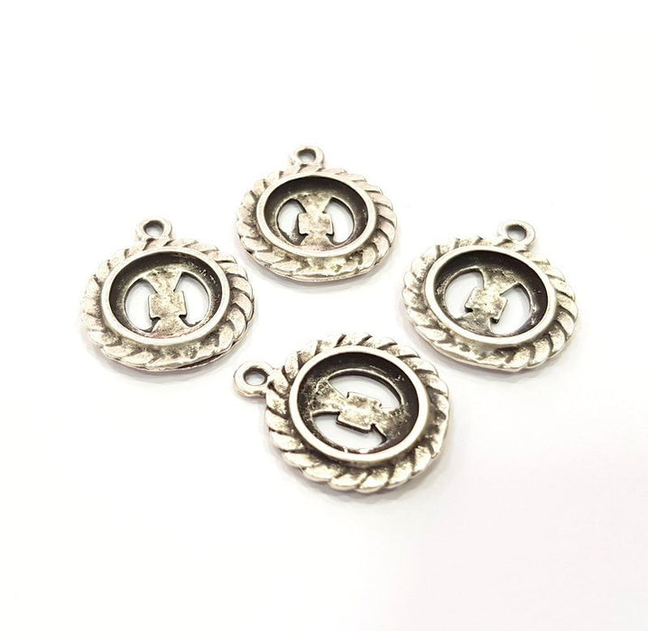 4 Silver Charms Blank Base Blank Mountings Cabochon Blank Antique Silver Plated Metal (20mm)  G15517