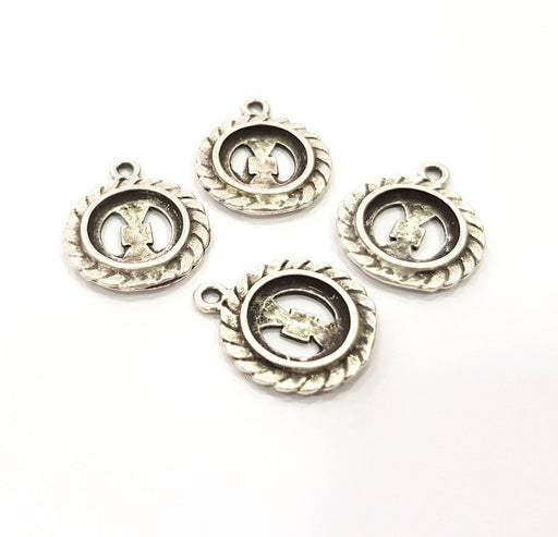 4 Silver Charms Blank Base Blank Mountings Cabochon Blank Antique Silver Plated Metal (20mm)  G15517