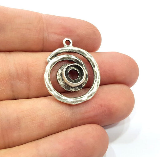 2 Spiral Charms Blank Base Blank Mountings Cabochon Blank Antique Silver Plated Metal (23mm)  G15519