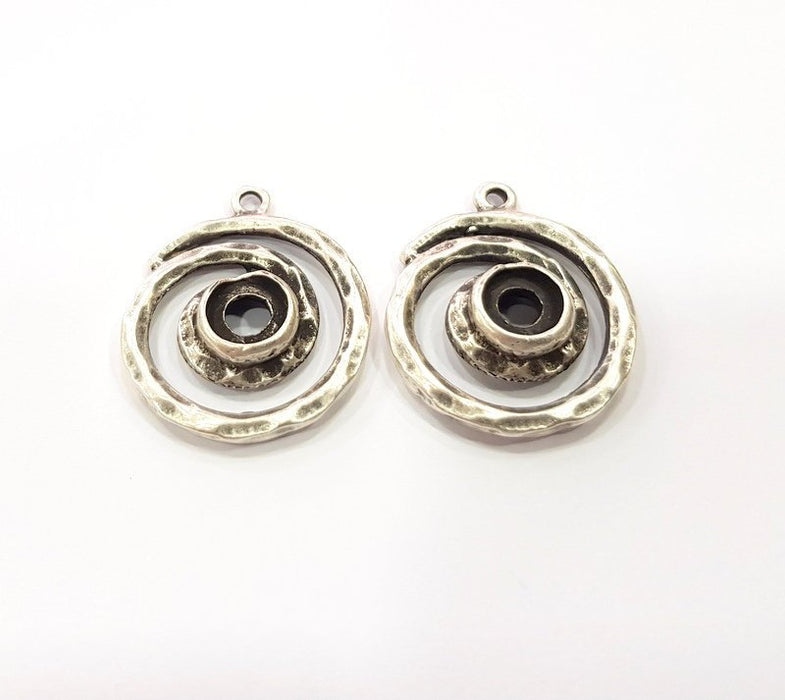 2 Spiral Charms Blank Base Blank Mountings Cabochon Blank Antique Silver Plated Metal (23mm)  G15519