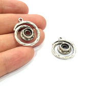 2 Spiral Charms Blank Base Blank Mountings Cabochon Blank Antique Silver Plated Metal (23mm)  G15519