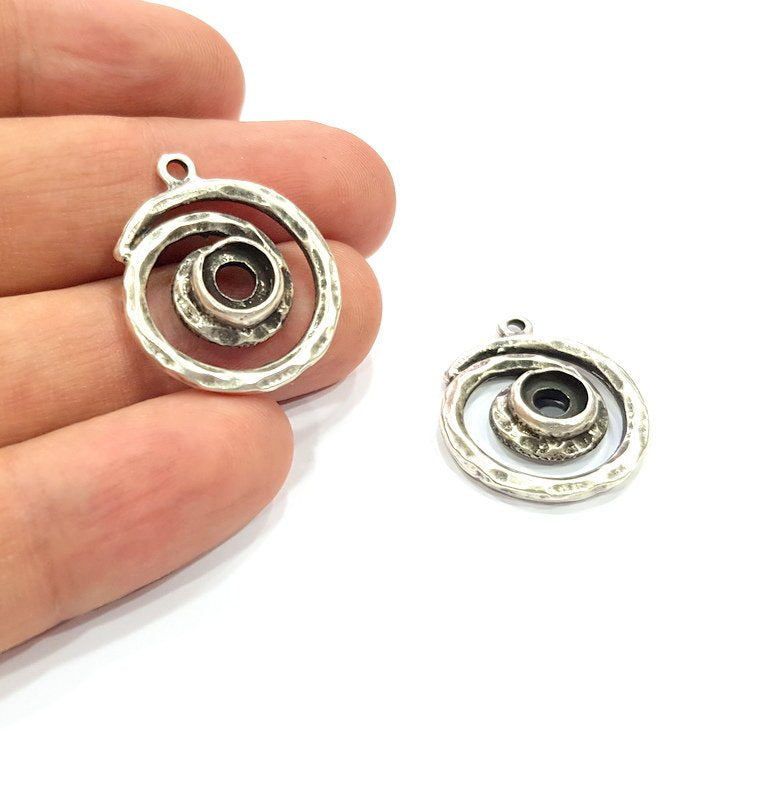 2 Spiral Charms Blank Base Blank Mountings Cabochon Blank Antique Silver Plated Metal (23mm)  G15519
