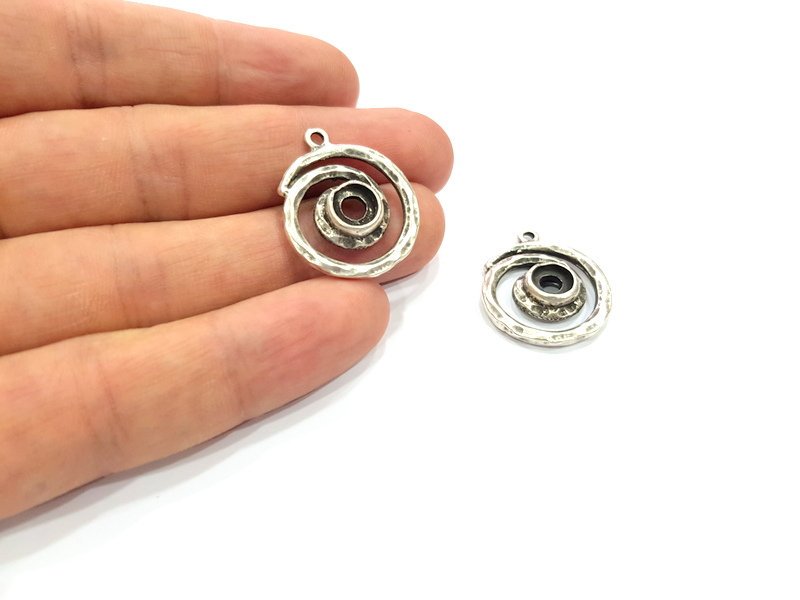 2 Spiral Charms Blank Base Blank Mountings Cabochon Blank Antique Silver Plated Metal (23mm)  G15519