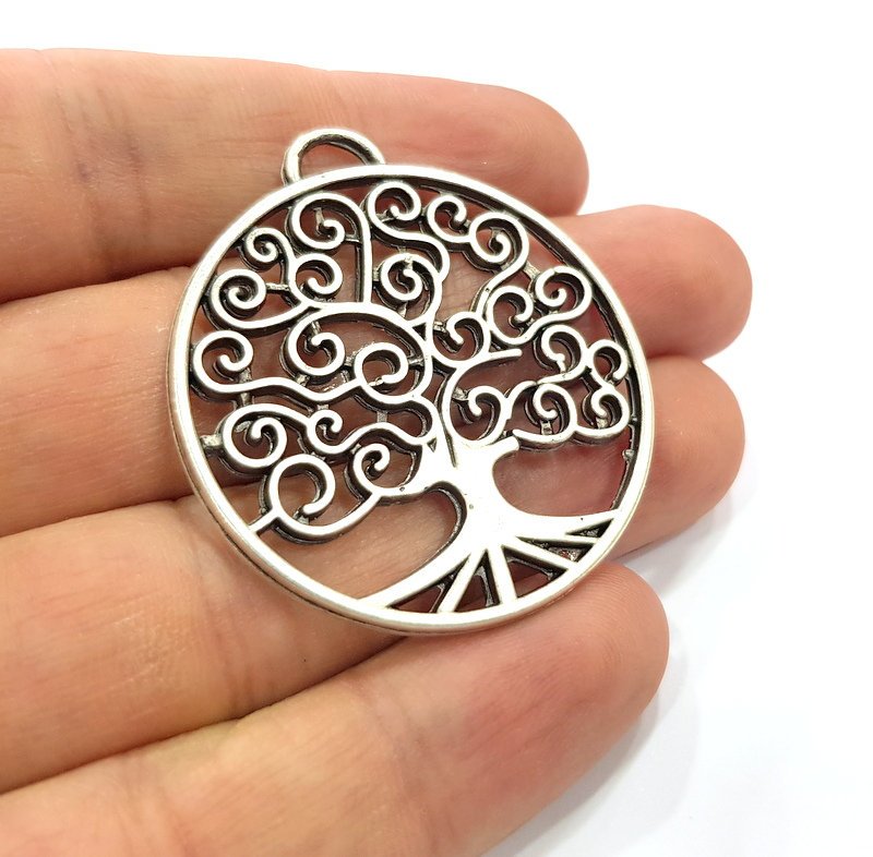 Tree Pendant Silver Pendant Antique Silver Plated Metal (41mm) G15525