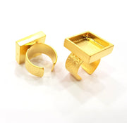 Gold Ring Blank Setting Cabochon Base inlay Ring Backs Mounting Adjustable Ring Base Bezel (16x16mm blank ) Gold Plated Metal G15527