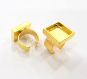 Gold Ring Blank Setting Cabochon Base inlay Ring Backs Mounting Adjustable Ring Base Bezel (16x16mm blank ) Gold Plated Metal G15527
