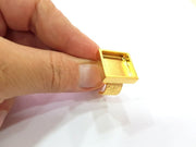 Gold Ring Blank Setting Cabochon Base inlay Ring Backs Mounting Adjustable Ring Base Bezel (16x16mm blank ) Gold Plated Metal G15527