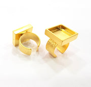 Gold Ring Blank Setting Cabochon Base inlay Ring Backs Mounting Adjustable Ring Base Bezel (16x16mm blank ) Gold Plated Metal G15527