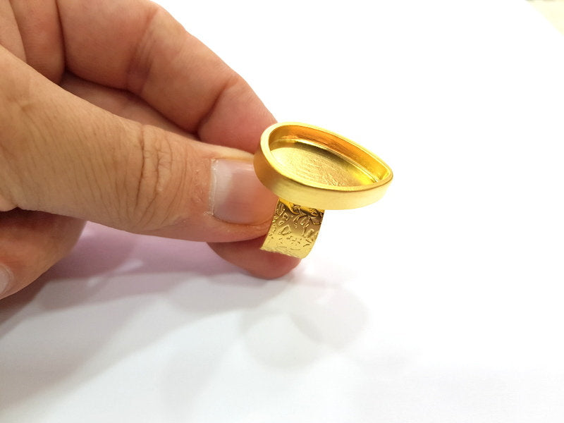 Gold Ring Blank Setting Cabochon Base inlay Ring Backs Mounting Adjustable Ring Base Bezel (25x18mm blank ) Gold Plated Metal G15528