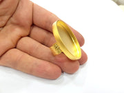 Gold Ring Blank Setting Cabochon Base inlay Ring Backs Mounting Adjustable Ring Base Bezel (40x30mm blank ) Gold Plated Metal G15530