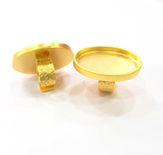 Gold Ring Blank Setting Cabochon Base inlay Ring Backs Mounting Adjustable Ring Base Bezel (40x30mm blank ) Gold Plated Metal G15530
