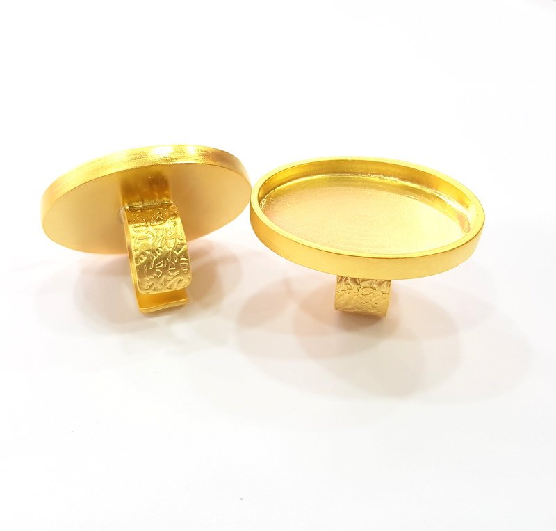 Gold Ring Blank Setting Cabochon Base inlay Ring Backs Mounting Adjustable Ring Base Bezel (40x30mm blank ) Gold Plated Metal G15530
