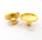 Gold Ring Blank Setting Cabochon Base inlay Ring Backs Mounting Adjustable Ring Base Bezel (40x30mm blank ) Gold Plated Metal G15530