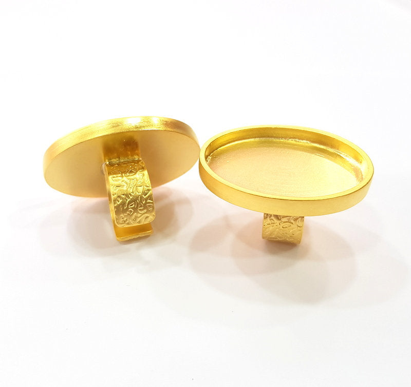 Gold Ring Blank Setting Cabochon Base inlay Ring Backs Mounting Adjustable Ring Base Bezel (40x30mm blank ) Gold Plated Metal G15530
