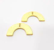 2 Hammered Semi Circle Charms Gold Plated Charms  (30x15 mm)  G15533