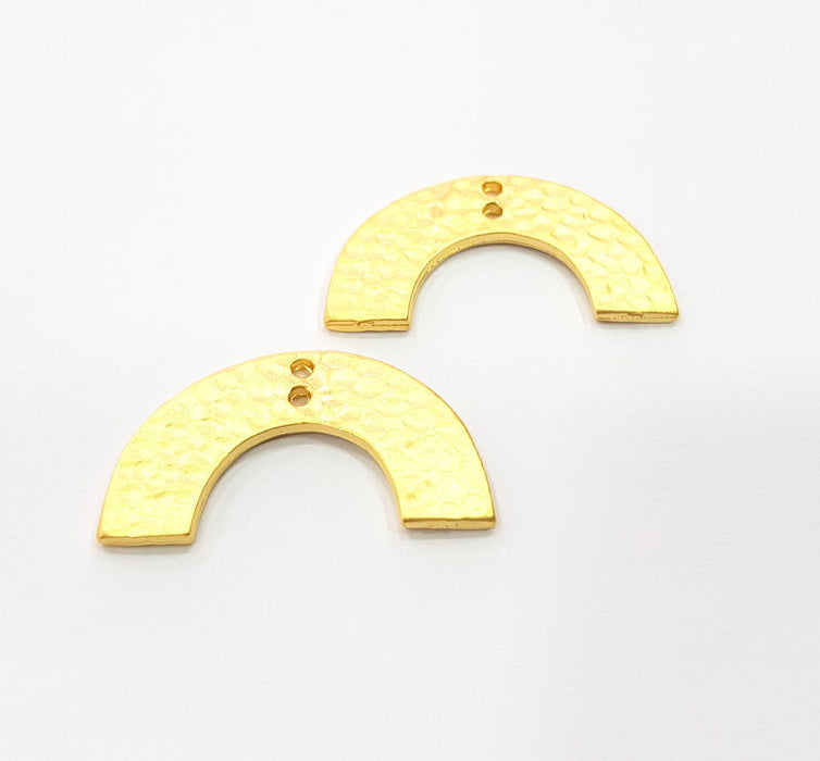 2 Hammered Semi Circle Charms Gold Plated Charms  (30x15 mm)  G15533