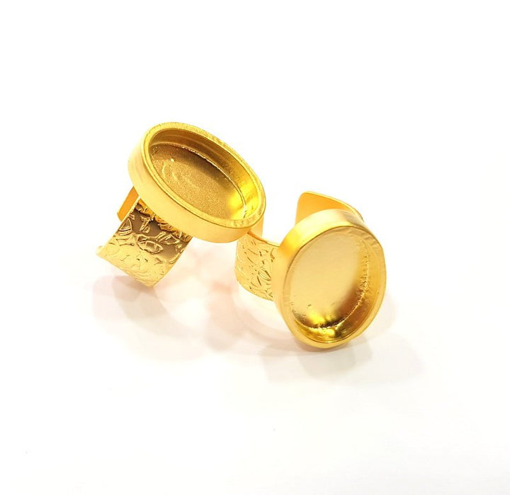 Gold Ring Blank Setting Cabochon Base inlay Ring Backs Mounting Adjustable Ring Base Bezel (18x13mm blank ) Gold Plated Metal G16102