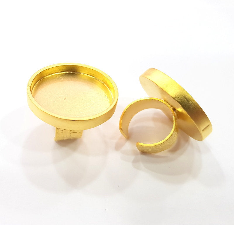 Gold Ring Blank Setting Cabochon Base inlay Ring Backs Mounting Adjustable Ring Base Bezel (30mm blank ) Gold Plated Metal G15536